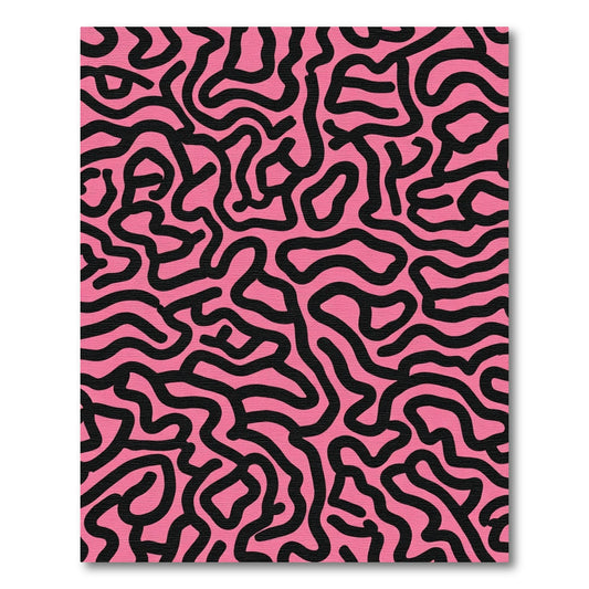 Pink Black Abstract Contour Rug