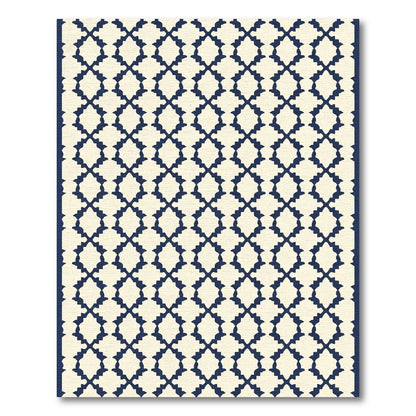 Cream Navy Arabesque Lattice Rug