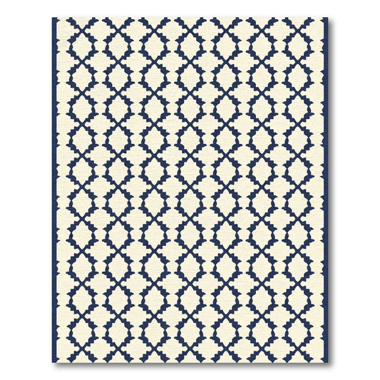 Cream Navy Arabesque Lattice Rug