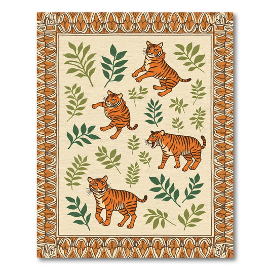 Orange Tigers Green Foliage Border Rug