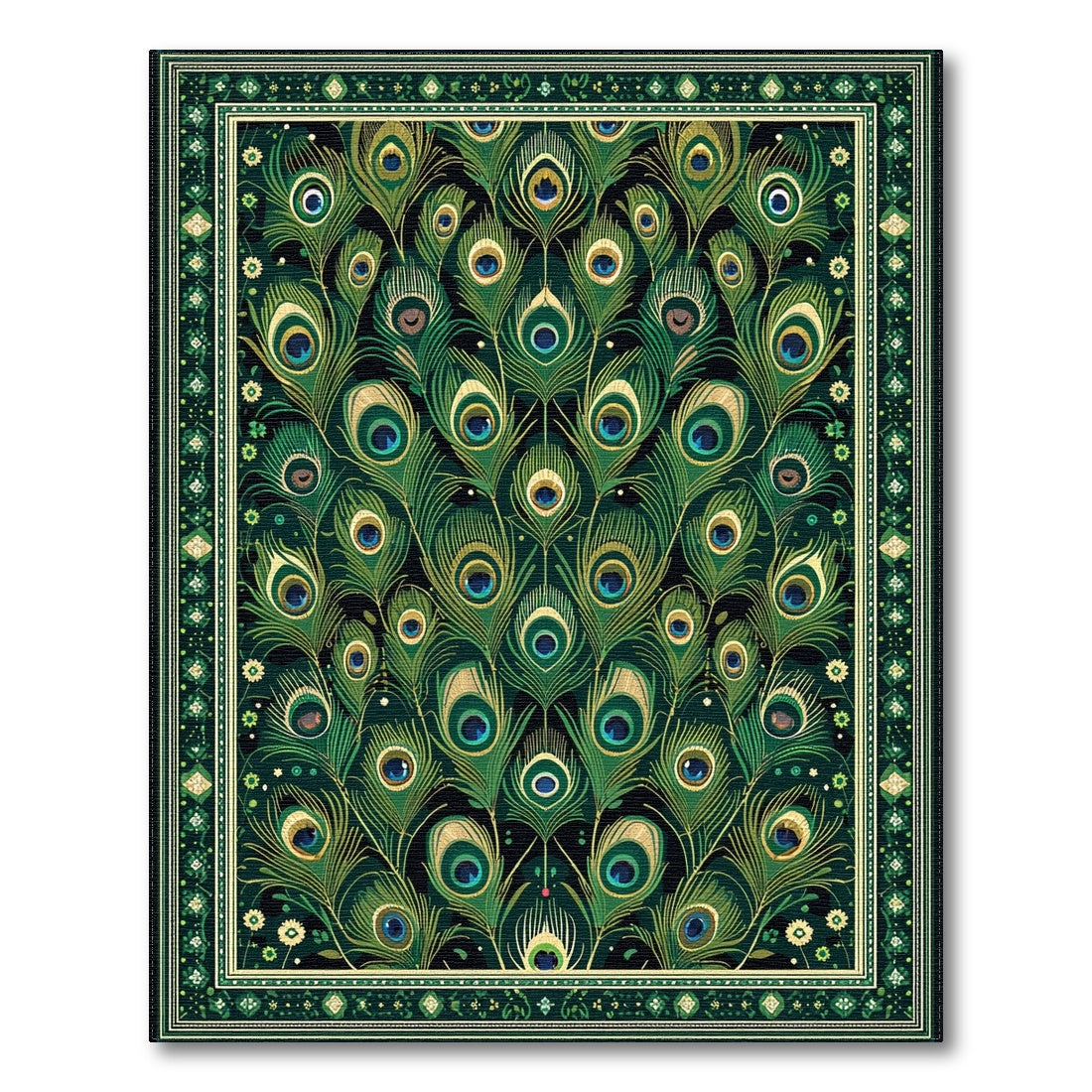 Green Emerald Peacock Feather Area Rug