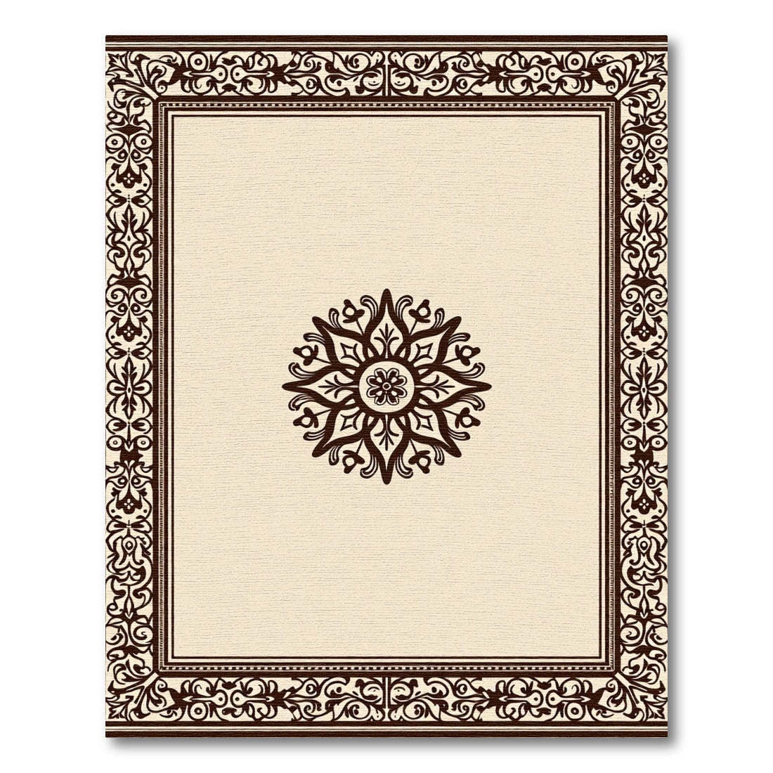 Dark Brown Bordered Floral Medallion Rug