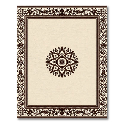 Dark Brown Bordered Floral Medallion Rug