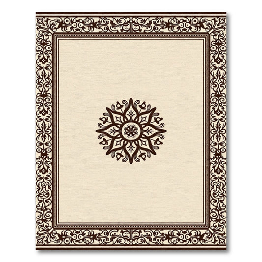 Dark Brown Bordered Floral Medallion Rug