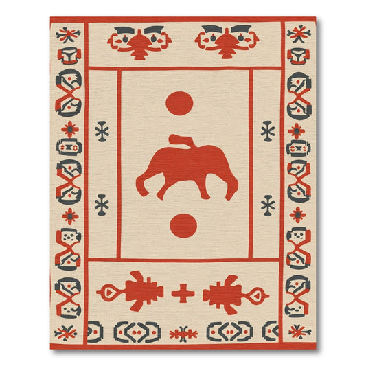 Crimson Elephant Geometric Border Rug