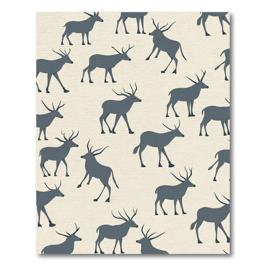Deep Blue Antelope Silhouette Repeating Pattern Rug