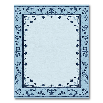 Pale Blue Floral Accented Border Rug