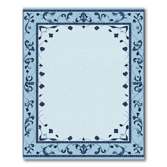 Pale Blue Floral Accented Border Rug