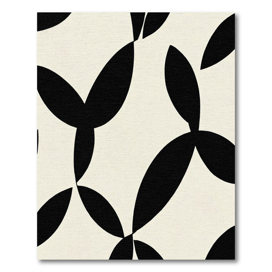 Cream and Black Interlocking Petal Shape Rug