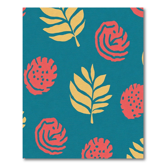 Teal Coral Leaf Botanical Arrangement Rug