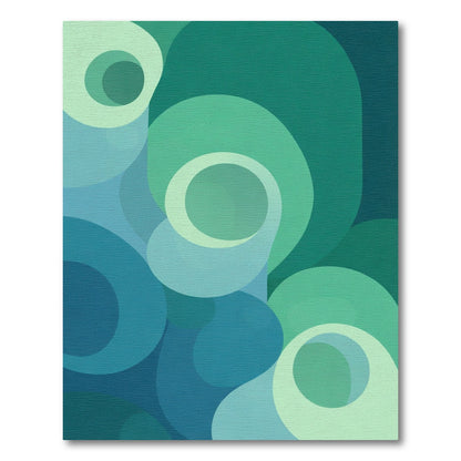 Cool Blue Green Overlap Circles Rug