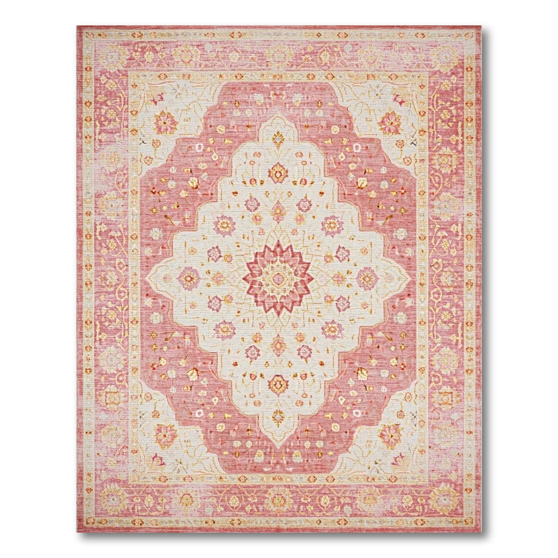 Pink Floral Medallion Vintage Area Rug
