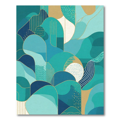 Teal Blue Golden Abstract Landscape Rug