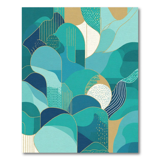 Teal Blue Golden Abstract Landscape Rug