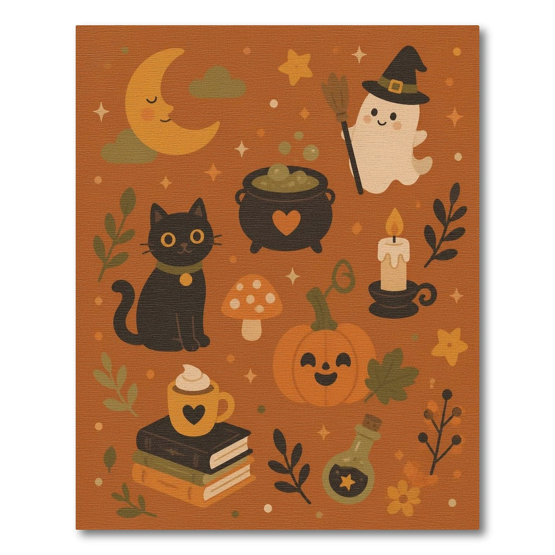 Halloween Orange Cartoon Rug with Black Cat and Pumpkin