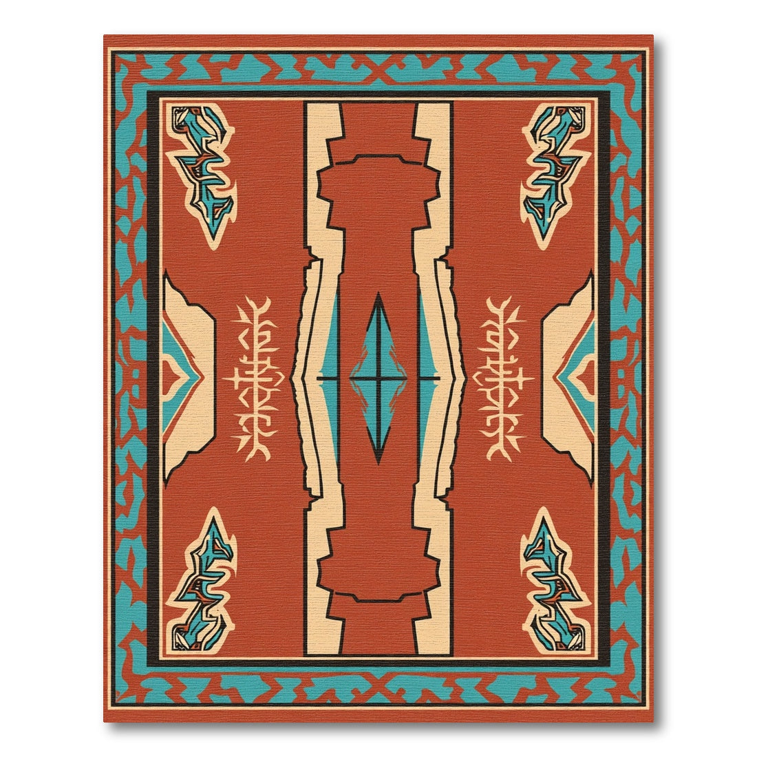 Terracotta Tribal Geometric Symmetry Rug