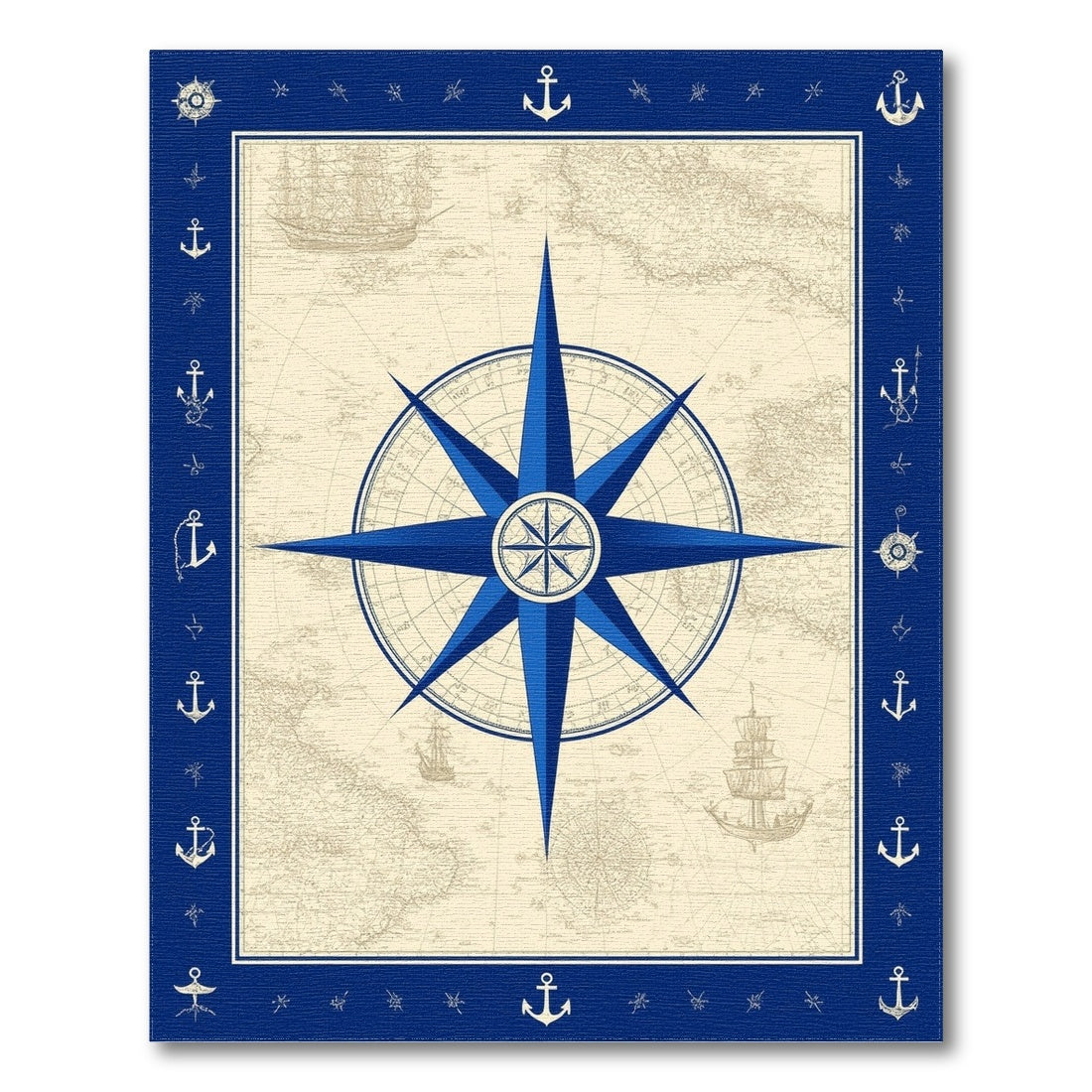 Blue Nautical Compass Vintage Area Rug