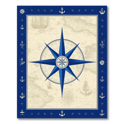 Blue Nautical Compass Vintage Area Rug