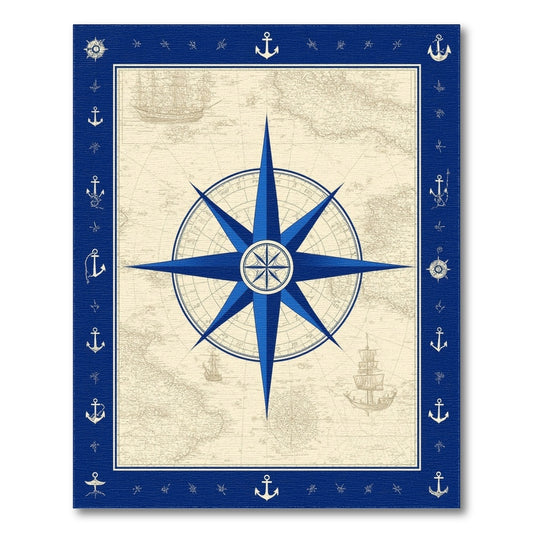 Blue Nautical Compass Vintage Area Rug
