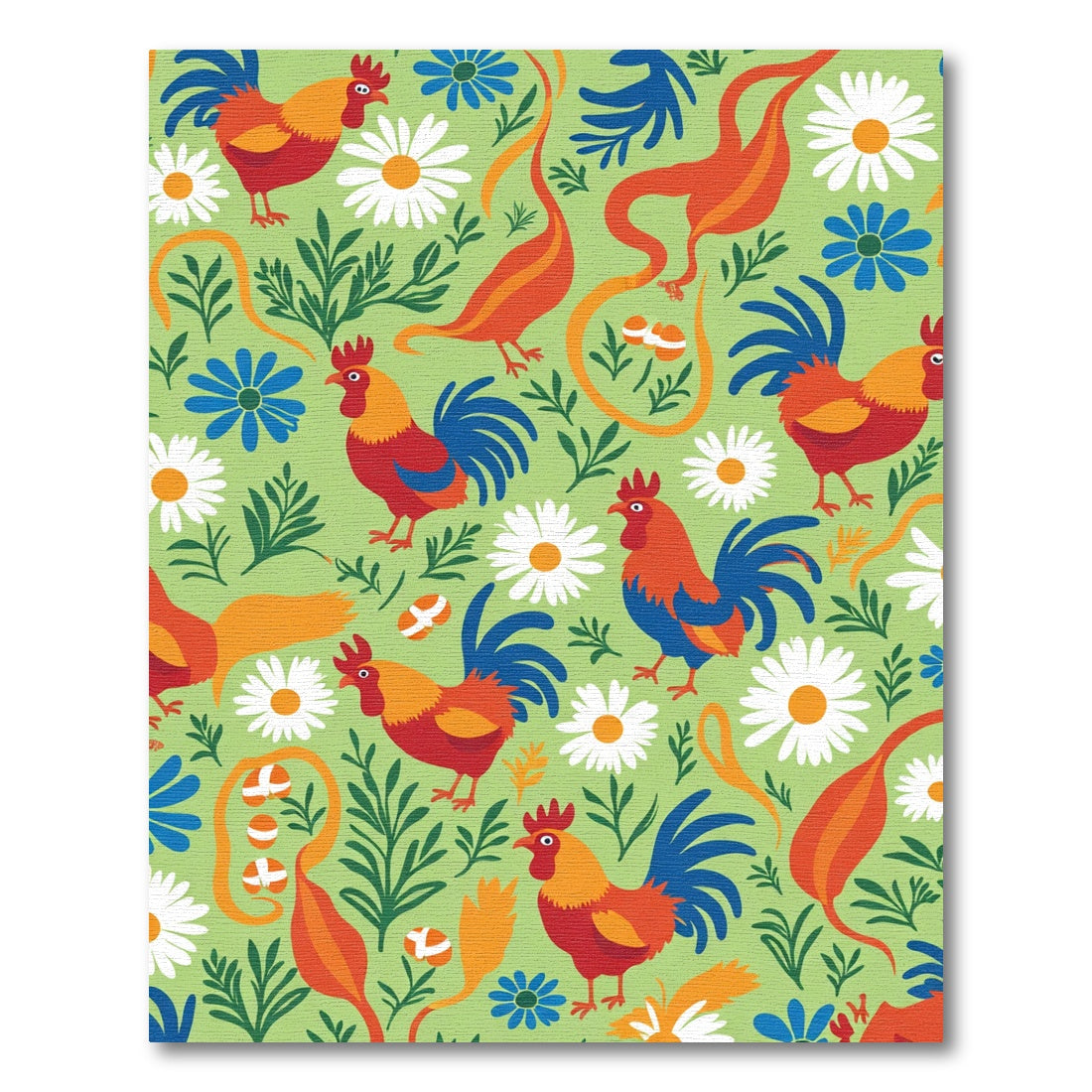 Whimsical Rooster Floral Meadow Rug