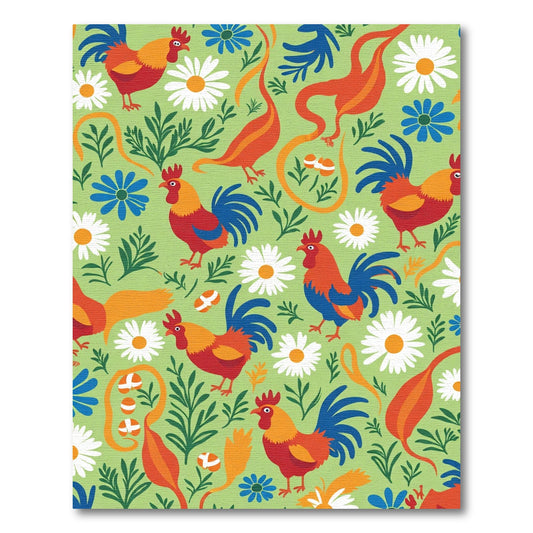 Whimsical Rooster Floral Meadow Rug