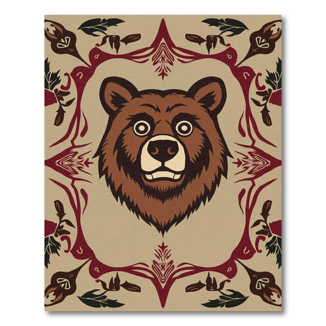 Brown Bear Woodland Folk Art Rug