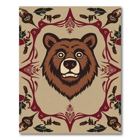 Brown Bear Woodland Folk Art Rug