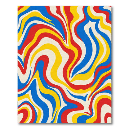 Bold Red Blue Yellow Swirl Rug