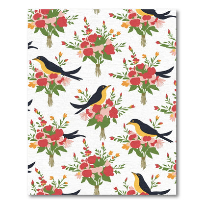 Charming Yellow Bird Red Floral Bouquet Rug
