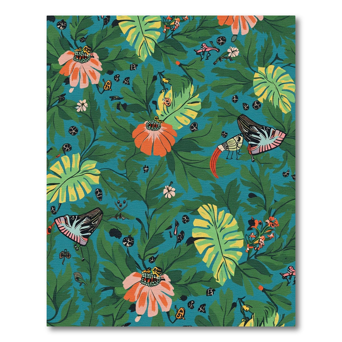 Whimsical Tropical Floral Butterfly Ensemble Rug