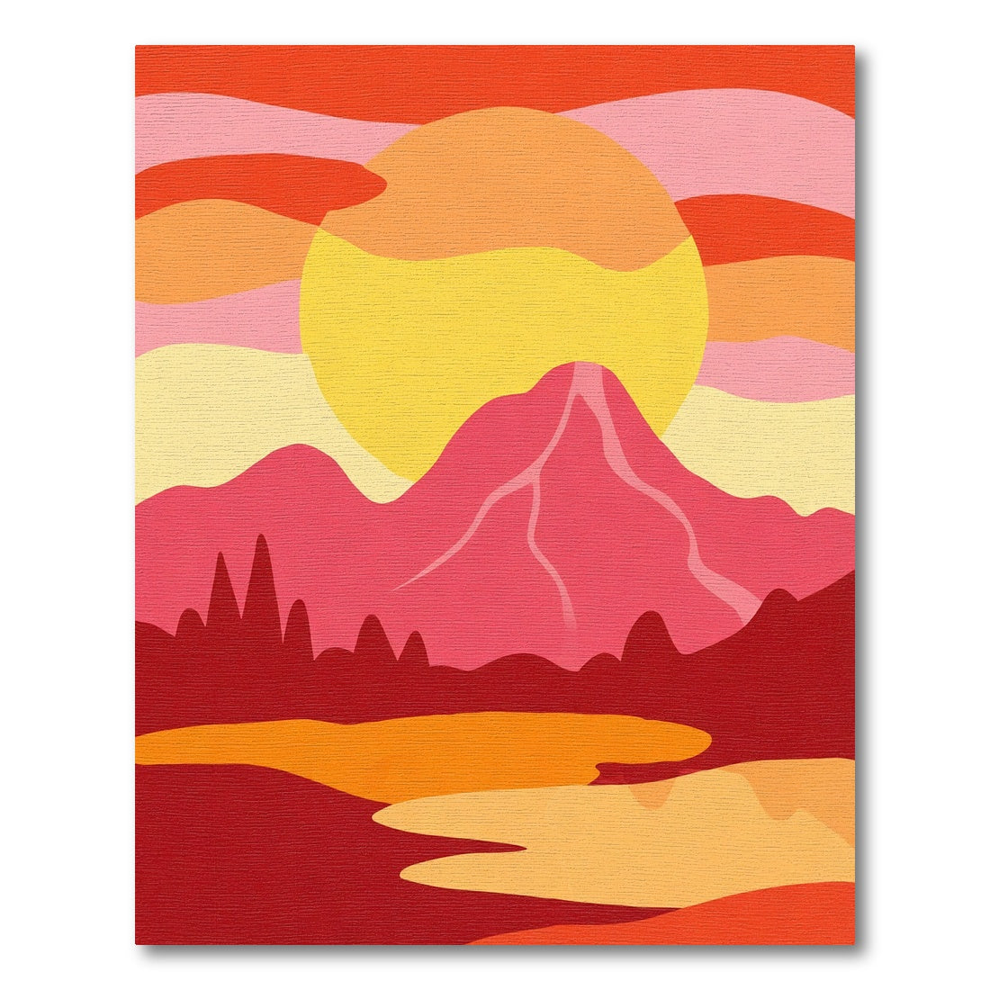 Vibrant Sunset Mountain Lake Landscape Rug