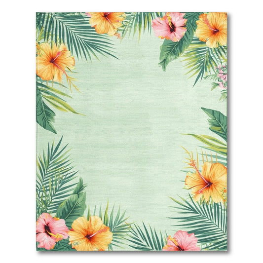 Mint Green Hibiscus Floral Border Rug