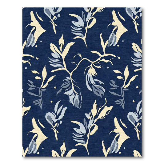 Navy Blue Abstract Botanical Branches Rug