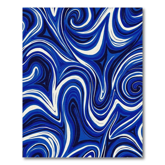 Navy White Swirling Waves Rug