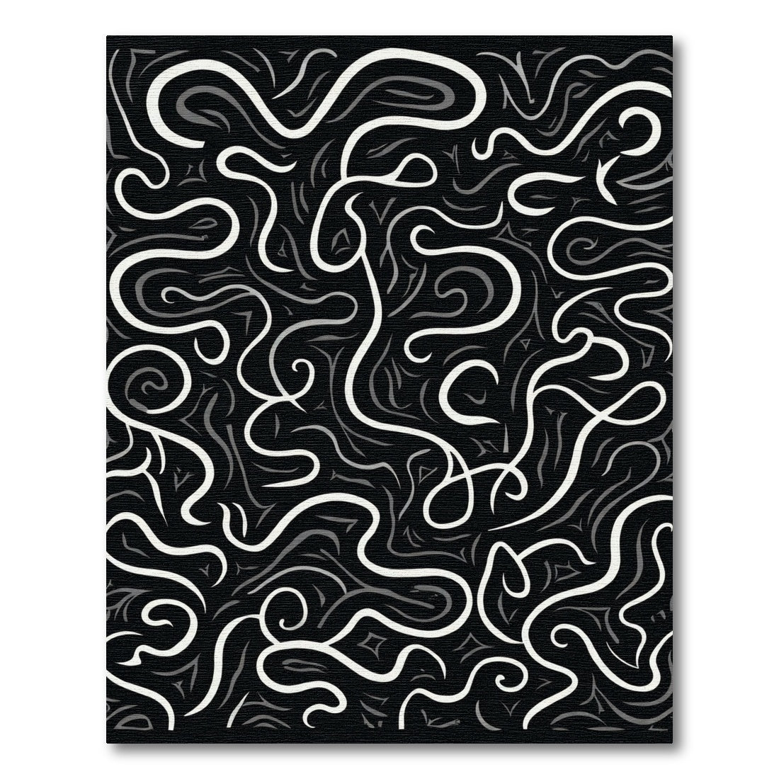 Bold White Black Swirl Abstract Rug