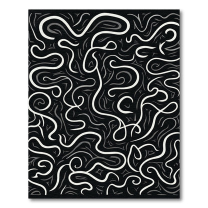 Bold White Black Swirl Abstract Rug