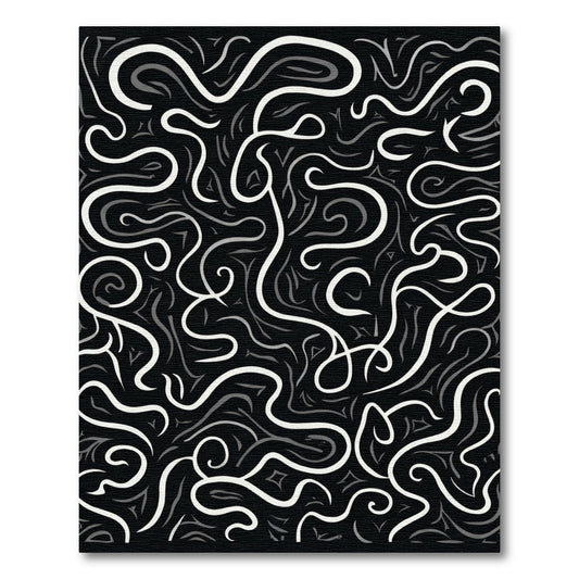 Bold White Black Swirl Abstract Rug
