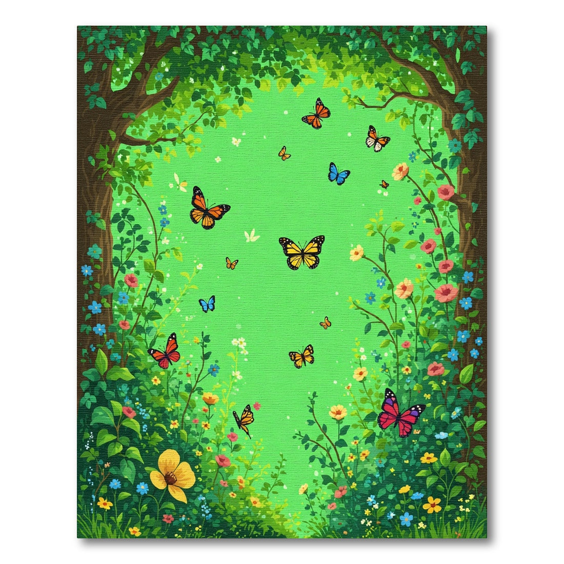 Whimsical Garden Butterflies Flying Amid Flowers Rug