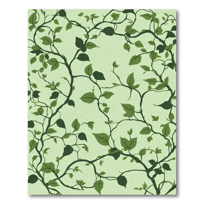 Deep Green Vine Foliage Swirl Rug