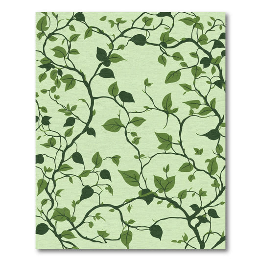 Deep Green Vine Foliage Swirl Rug