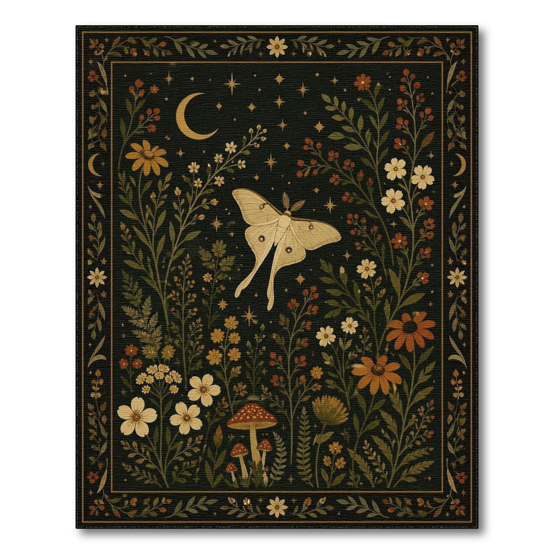 Luna Moth Celestial Floral Area Rug