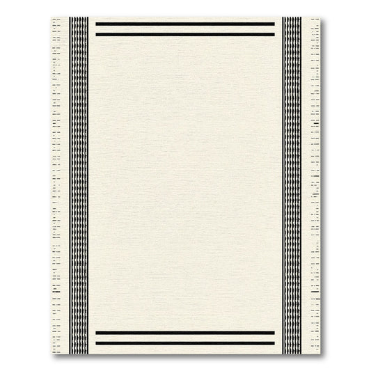 Cream and Black Striped Frame Rug