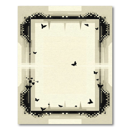 Monochrome Pixel Art Butterfly Swarm Rug