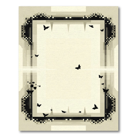Monochrome Pixel Art Butterfly Swarm Rug