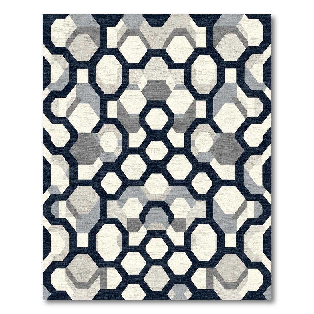 Deep Blue Geometric Link Lattice Rug