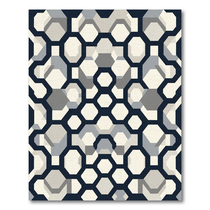 Deep Blue Geometric Link Lattice Rug