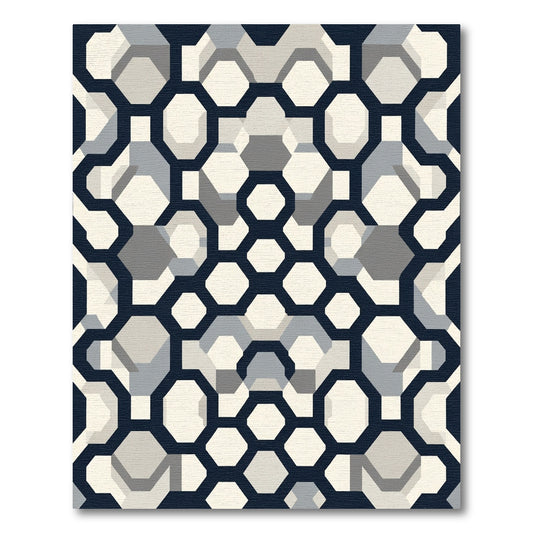Deep Blue Geometric Link Lattice Rug