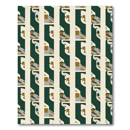 Modern Cream Gold Green Asymmetrical Rug