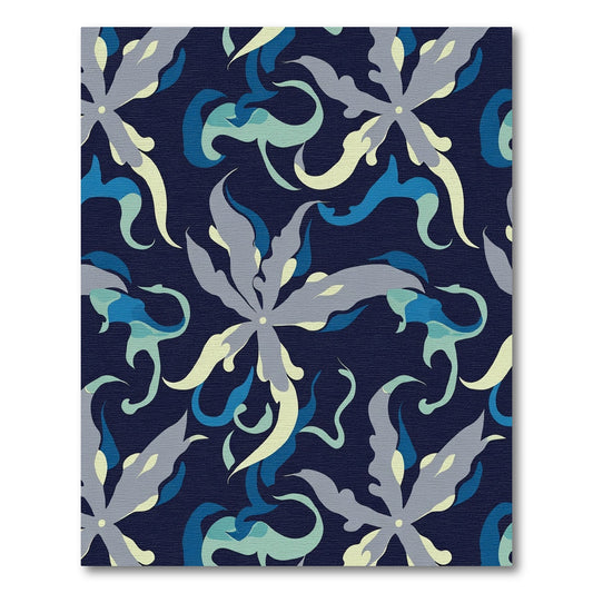 Dark Blue Floral Wave Rug