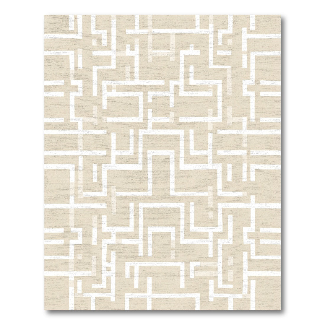 White Geometric Maze Abstract Linen Rug